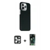 MARSİLYAN™- iPhone 15 Pro Max Kılıf Kozmos Klasik Prime - Siyah 360 Mat Full Body Arka Koruyucu + PVD Metal Kamera Lens - LT