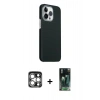 MARSİLYAN™- iPhone 15 Pro Max Kılıf Kozmos Klasik Prime - Siyah 360 Mat Full Body Arka Koruyucu + PVD Metal Kamera Lens - GS