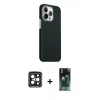 MARSİLYAN™- iPhone 15 Pro Max Kılıf Kozmos Klasik Prime - Siyah 360 Mat Full Body Arka Koruyucu + PVD Metal Kamera Lens - SH
