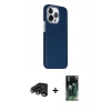MARSİLYAN™- iPhone 15 Pro Max Kılıf Kozmos Klasik Prime - Siyah 360 Mat Full Body Arka Koruyucu + Titanyum Gri Raze Metal Kamera Lens