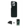 MARSİLYAN™- iPhone 15 Pro Max Kılıf Kozmos Klasik Prime - Siyah 360 Mat Full Body Arka Koruyucu + Titanyum Gri Raze Metal Kamera Lens
