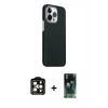 MARSİLYAN™- iPhone 15 Pro Max Kılıf Kozmos Klasik Prime - Siyah 360 Mat Full Body Arka Koruyucu + PVD Metal Kamera Lens - TU