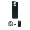 MARSİLYAN™- iPhone 15 Pro Max Kılıf Kozmos Klasik Prime - Siyah 3D Antistatik Hayalet Cam Ekran Koruyucu + PVD Metal Kamera Lens - GS