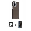 MARSİLYAN™- iPhone 15 Pro Max Kılıf Kozmos Klasik Prime - Siyah 3D Antistatik Hayalet Cam Ekran Koruyucu + PVD Metal Kamera Lens - LT