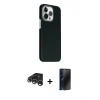 MARSİLYAN™- iPhone 15 Pro Max Kılıf Kozmos Klasik Prime - Siyah 3D Antistatik Hayalet Cam Ekran Koruyucu + Raze Metal Kamera Lens - GS