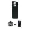 MARSİLYAN™- iPhone 15 Pro Max Kılıf Kozmos Klasik Prime - Siyah 3D Antistatik Hayalet Cam Ekran Koruyucu + PVD Metal Kamera Lens - TU