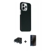 MARSİLYAN™- iPhone 15 Pro Max Kılıf Kozmos Klasik Prime - Siyah 3D Antistatik Hayalet Cam Ekran Koruyucu + Raze Metal Kamera Lens - LT