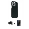 MARSİLYAN™- iPhone 15 Pro Max Kılıf Kozmos Klasik Prime - Siyah 3D Antistatik Hayalet Cam Ekran Koruyucu + Raze Metal Kamera Lens - SH