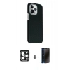 MARSİLYAN™- iPhone 15 Pro Max Kılıf Kozmos Klasik Prime - Siyah 3D Antistatik Hayalet Cam Ekran Koruyucu + PVD Metal Kamera Lens - LT