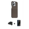 MARSİLYAN™- iPhone 15 Pro Max Kılıf Kozmos Klasik Prime - Siyah 3D Antistatik Hayalet Cam Ekran Koruyucu + Raze Metal Kamera Lens - TMGI