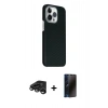 MARSİLYAN™- iPhone 15 Pro Max Kılıf Kozmos Klasik Prime - Siyah 3D Antistatik Hayalet Cam Ekran Koruyucu + Raze Metal Kamera Lens - TMGI