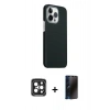MARSİLYAN™- iPhone 15 Pro Max Kılıf Kozmos Klasik Prime - Siyah 3D Antistatik Hayalet Cam Ekran Koruyucu + PVD Metal Kamera Lens - SH