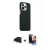 MARSİLYAN™- iPhone 15 Pro Max Kılıf Kozmos Klasik Prime - Siyah 3D Antistatik Mat Seramik Nano Ekran Koruyucu + Raze Metal Kamera Lens - SH