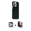 MARSİLYAN™- iPhone 15 Pro Max Kılıf Kozmos Klasik Prime - Siyah 3D Antistatik Mat Seramik Nano Ekran Koruyucu + PVD Metal Kamera Lens - GS