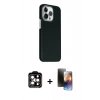 MARSİLYAN™- iPhone 15 Pro Max Kılıf Kozmos Klasik Prime - Siyah 3D Antistatik Mat Seramik Nano Ekran Koruyucu + PVD Metal Kamera Lens - TU