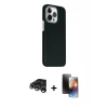 MARSİLYAN™- iPhone 15 Pro Max Kılıf Kozmos Klasik Prime - Siyah 3D Antistatik Mat Seramik Nano Ekran Koruyucu + Raze Metal Kamera Lens - GS