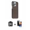 MARSİLYAN™- iPhone 15 Pro Max Kılıf Kozmos Klasik Prime - Siyah 3D Antistatik Mat Seramik Nano Ekran Koruyucu + PVD Metal Kamera Lens - TU