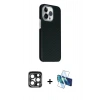 MARSİLYAN™- iPhone 15 Pro Max Kılıf Kozmos Klasik Prime - Siyah 3D Antistatik Seramik Nano Ekran Koruyucu + PVD Metal Kamera Lens - LT