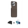 MARSİLYAN™- iPhone 15 Pro Max Kılıf Kozmos Klasik Prime - Siyah 3D Antistatik Seramik Nano Ekran Koruyucu + Titanyum Gri Raze Metal Kamera Lens