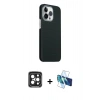 MARSİLYAN™- iPhone 15 Pro Max Kılıf Kozmos Klasik Prime - Siyah 3D Antistatik Seramik Nano Ekran Koruyucu + PVD Metal Kamera Lens - SH