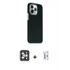 MARSİLYAN™- iPhone 15 Pro Max Kılıf Kozmos Klasik Prime - Siyah Bilvis 0.18mm Plus Cam Ekran Koruyucu + PVD Metal Kamera Lens - GI
