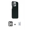 MARSİLYAN™- iPhone 15 Pro Max Kılıf Kozmos Klasik Prime - Siyah Bilvis 0.18mm Plus Cam Ekran Koruyucu + PVD Metal Kamera Lens - GS