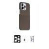 MARSİLYAN™- iPhone 15 Pro Max Kılıf Kozmos Klasik Prime - Siyah Bilvis 0.18mm Plus Cam Ekran Koruyucu + PVD Metal Kamera Lens - LT