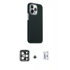 MARSİLYAN™- iPhone 15 Pro Max Kılıf Kozmos Klasik Prime - Siyah Bilvis 0.18mm Plus Cam Ekran Koruyucu + PVD Metal Kamera Lens - LT