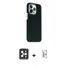 MARSİLYAN™- iPhone 15 Pro Max Kılıf Kozmos Klasik Prime - Siyah Bilvis 0.18mm Plus Cam Ekran Koruyucu + PVD Metal Kamera Lens - SH
