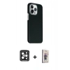 MARSİLYAN™- iPhone 15 Pro Max Kılıf Kozmos Klasik Prime - Siyah Bilvis 3D Cam Ekran Koruyucu + PVD Metal Kamera Lens - SH
