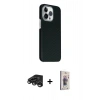 MARSİLYAN™- iPhone 15 Pro Max Kılıf Kozmos Klasik Prime - Siyah Bilvis 3D Cam Ekran Koruyucu + Raze Metal Kamera Lens - TMGI