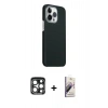 MARSİLYAN™- iPhone 15 Pro Max Kılıf Kozmos Klasik Prime - Siyah Bilvis 3D Mat Cam Ekran Koruyucu + PVD Metal Kamera Lens - LT