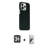 MARSİLYAN™- iPhone 15 Pro Max Kılıf Kozmos Klasik Prime - Siyah Bilvis 3D Mat Cam Ekran Koruyucu + PVD Metal Kamera Lens - GI