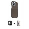 MARSİLYAN™- iPhone 15 Pro Max Kılıf Kozmos Klasik Prime - Siyah Bilvis 3D Mat Cam Ekran Koruyucu + Siyah PVD Metal Kamera Lens