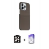 MARSİLYAN™- iPhone 15 Pro Max Kılıf Kozmos Klasik Prime - Siyah Bilvis 5in1 3D Magic Cam Ekran Koruyucu + PVD Metal Kamera Lens - TU