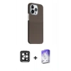 MARSİLYAN™- iPhone 15 Pro Max Kılıf Kozmos Klasik Prime - Siyah Bilvis 5in1 3D Magic Cam Ekran Koruyucu + PVD Metal Kamera Lens - SH