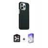 MARSİLYAN™- iPhone 15 Pro Max Kılıf Kozmos Klasik Prime - Siyah Bilvis 5in1 3D Magic Cam Ekran Koruyucu + PVD Metal Kamera Lens - TU