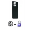 MARSİLYAN™- iPhone 15 Pro Max Kılıf Kozmos Klasik Prime - Siyah Bilvis 5in1 5D Magic Hayalet Cam Ekran Koruyucu + PVD Metal Kamera Lens - LT