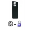 MARSİLYAN™- iPhone 15 Pro Max Kılıf Kozmos Klasik Prime - Siyah Bilvis 5in1 5D Magic Hayalet Cam Ekran Koruyucu + PVD Metal Kamera Lens - GS