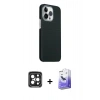MARSİLYAN™- iPhone 15 Pro Max Kılıf Kozmos Klasik Prime - Siyah Bilvis 5in1 5D Magic Hayalet Cam Ekran Koruyucu + PVD Metal Kamera Lens - SH