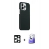 MARSİLYAN™- iPhone 15 Pro Max Kılıf Kozmos Klasik Prime - Siyah Bilvis 5in1 5D Magic Hayalet Cam Ekran Koruyucu + PVD Metal Kamera Lens - LT