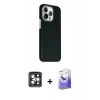 MARSİLYAN™- iPhone 15 Pro Max Kılıf Kozmos Klasik Prime - Siyah Bilvis 5in1 5D Magic Hayalet Cam Ekran Koruyucu + PVD Metal Kamera Lens - GI