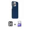 MARSİLYAN™- iPhone 15 Pro Max Kılıf Kozmos Klasik Prime - Siyah Bilvis 5in1 5D Magic Hayalet Cam Ekran Koruyucu + PVD Metal Kamera Lens - LT