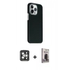 MARSİLYAN™- iPhone 15 Pro Max Kılıf Kozmos Klasik Prime - Siyah Bilvis Hayalet Cam Ekran Koruyucu + PVD Metal Kamera Lens - GI
