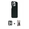 MARSİLYAN™- iPhone 15 Pro Max Kılıf Kozmos Klasik Prime - Siyah Bilvis Hayalet Cam Ekran Koruyucu + PVD Metal Kamera Lens - LT