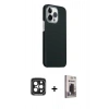 MARSİLYAN™- iPhone 15 Pro Max Kılıf Kozmos Klasik Prime - Siyah Bilvis Hayalet Cam Ekran Koruyucu + PVD Metal Kamera Lens - SH