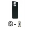 MARSİLYAN™- iPhone 15 Pro Max Kılıf Kozmos Klasik Prime - Siyah Bilvis Hayalet Cam Ekran Koruyucu + PVD Metal Kamera Lens - GS