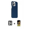 MARSİLYAN™- iPhone 15 Pro Max Kılıf Kozmos Klasik Prime - Siyah Buffer Cam Ekran Koruyucu + Lacivert PVD Metal Kamera Lens