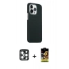 MARSİLYAN™- iPhone 15 Pro Max Kılıf Kozmos Klasik Prime - Siyah Buffer Cam Ekran Koruyucu + Lacivert PVD Metal Kamera Lens