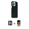 MARSİLYAN™- iPhone 15 Pro Max Kılıf Kozmos Klasik Prime - Siyah Buffer Cam Ekran Koruyucu + PVD Metal Kamera Lens - SH
